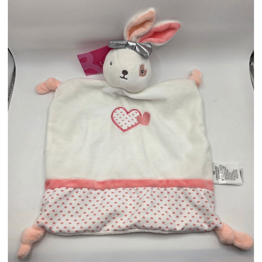 Limonada Baby Bunny Security Blanket Lovey White Pink Heart Plush Silver Bow NWT